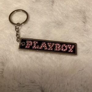 Playboy Keychain with pink stones - silver tone